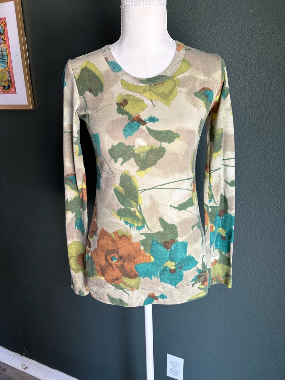Simply Vera Vera Wang Floral Long Sleeve Knit Top Women’s XS Watercolor Print